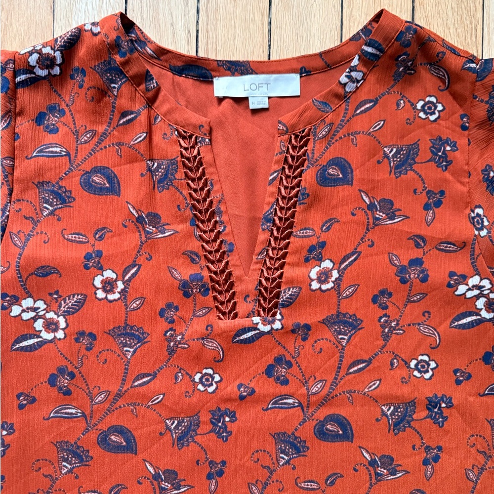 Loft Fashion Rust Floral Blouse - Picture 2 of 3